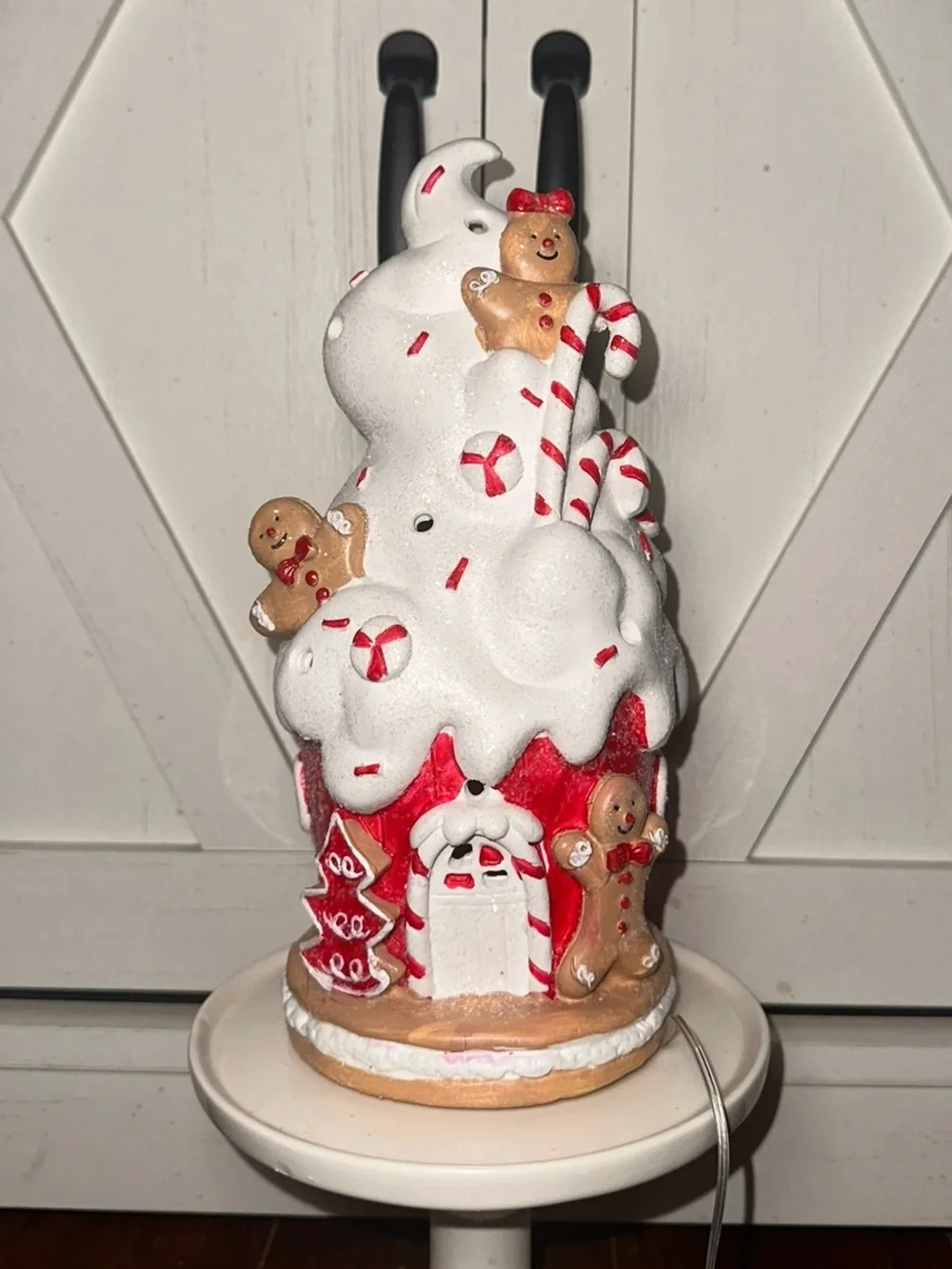 Festive Red & White Ice Cream Gingerbread House LED Holiday Decor